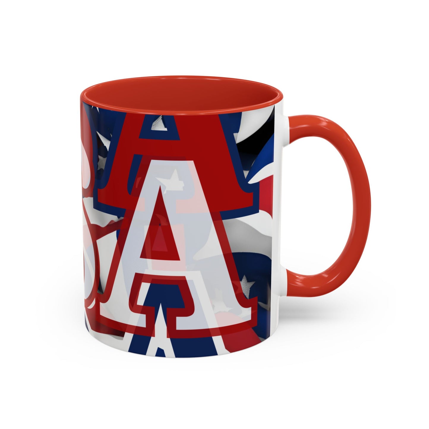 USA! USA! USA White font Patriot White Accent Mug by theGreenDragonTavern.shop