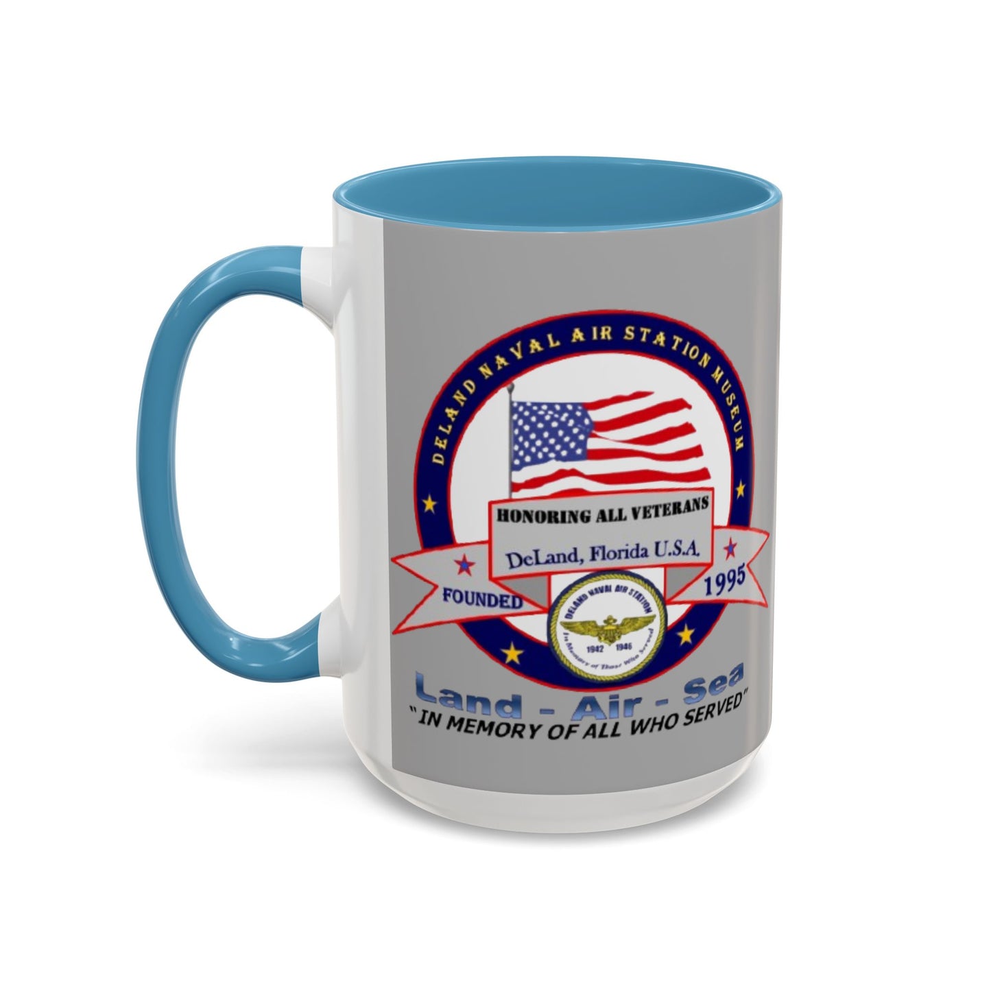 DNASM 2-sided, Founding & Student Art Light Grey Accent Mug by theGreenDragonTavern.shop