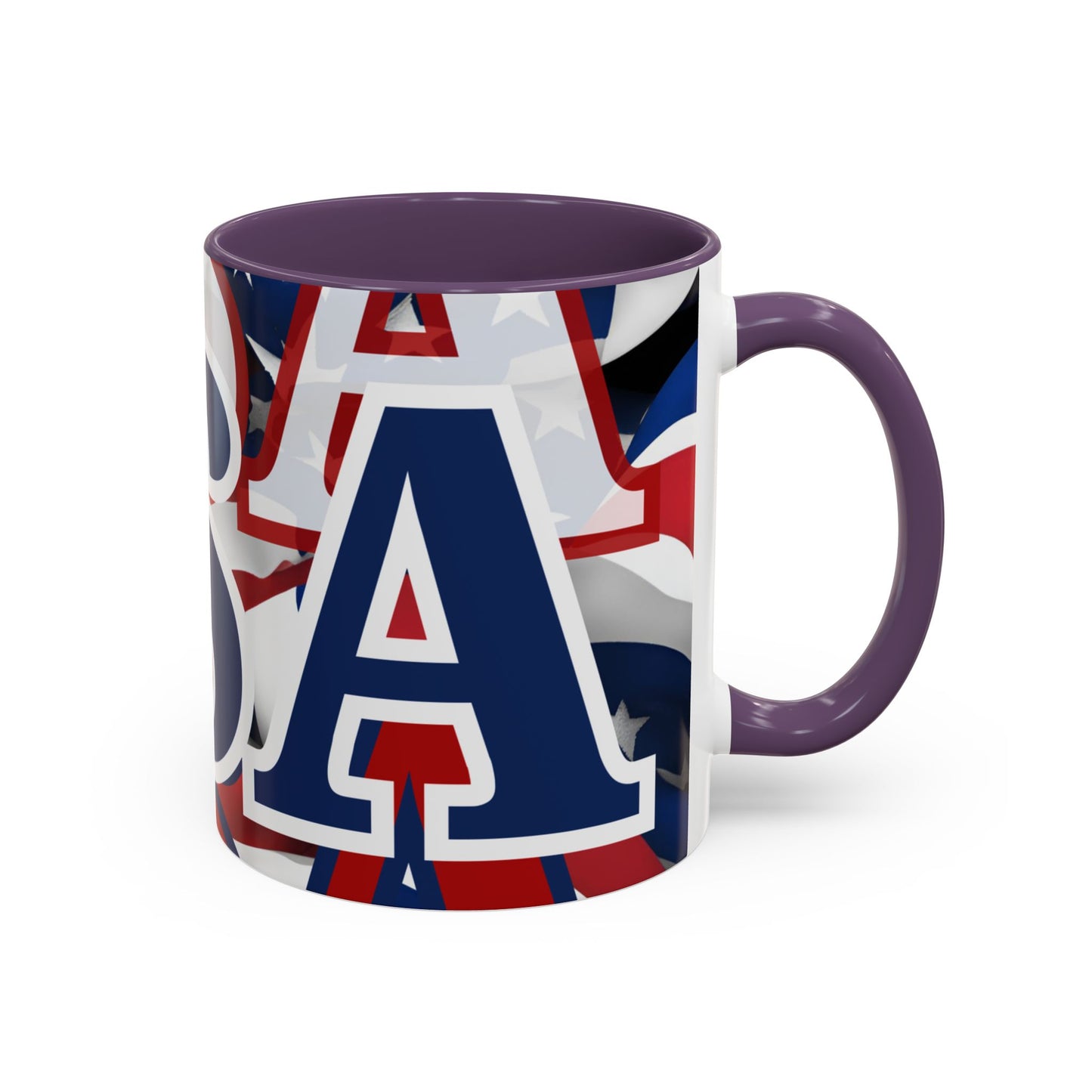 USA! USA! USA Blue font Patriot White Accent Mug by theGreenDragonTavern.shop