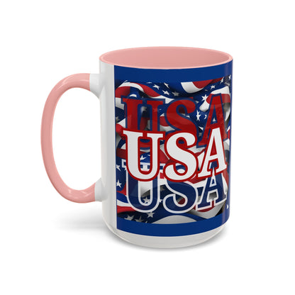 USA White font Center Patriot Blue Accent Mug by theGreenDragonTavern.shop