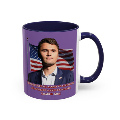 Charlie Kirk, Healthy Debate Light Purple Accent Mug by theGreenDragonTavern.shop
