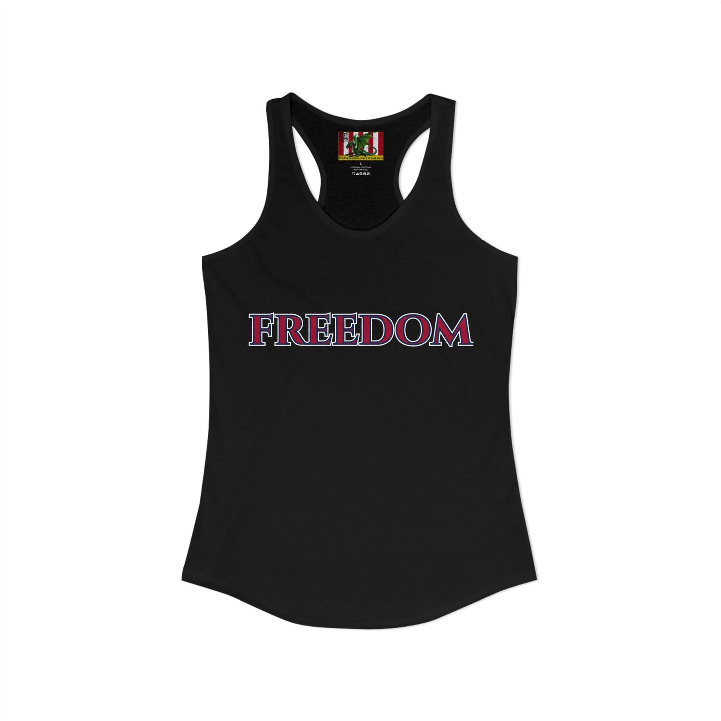 Freedom, Red font Woman's Racerback Tank Top by theGreenDragonTavern.shop