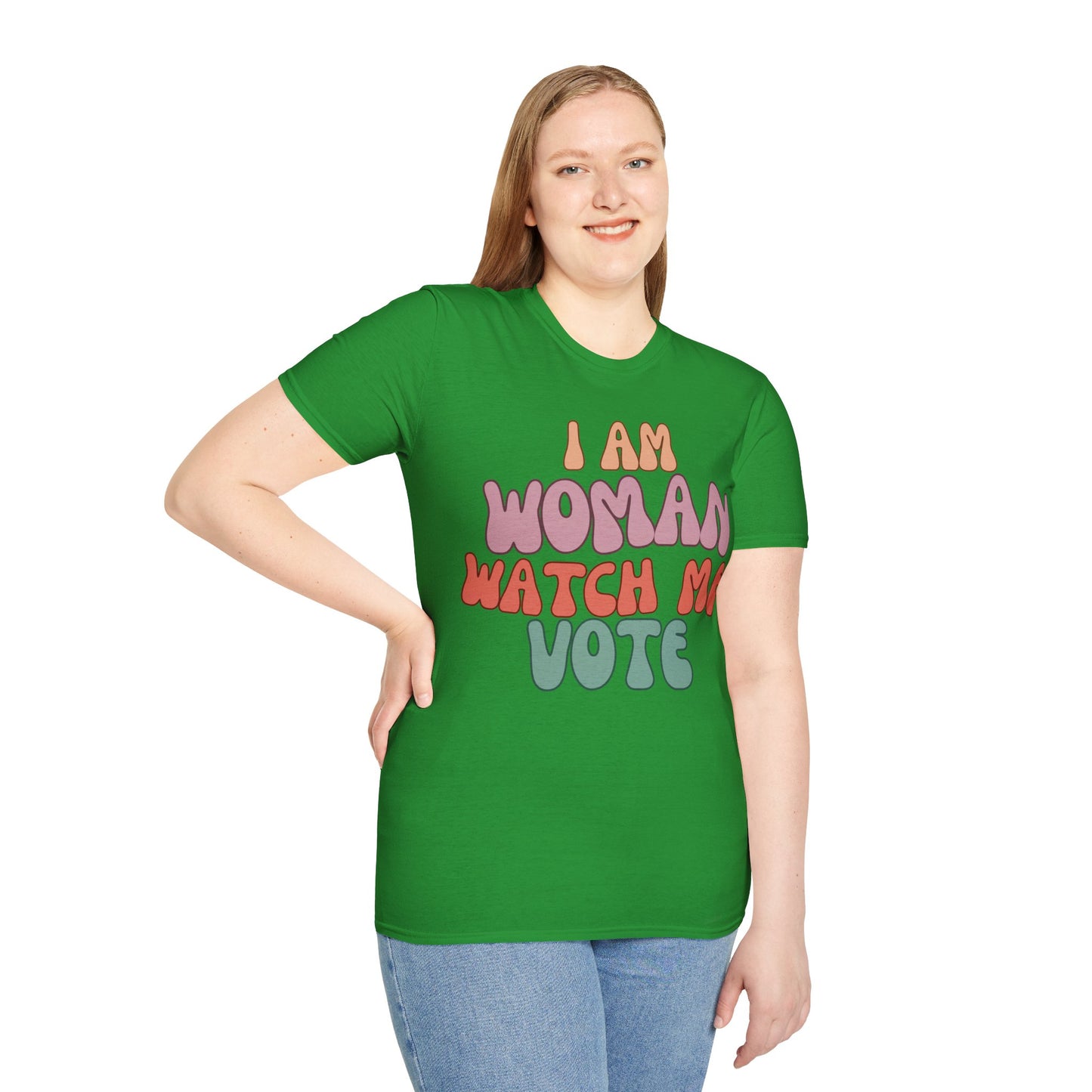 I Am Woman Watch Me Vote Dark colors Unisex T-Shirt by theGreenDragonTavern.shop