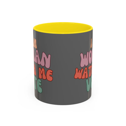 I Am Woman Watch Me Vote Grey Accent Mug by theGreenDragonTavern.shop