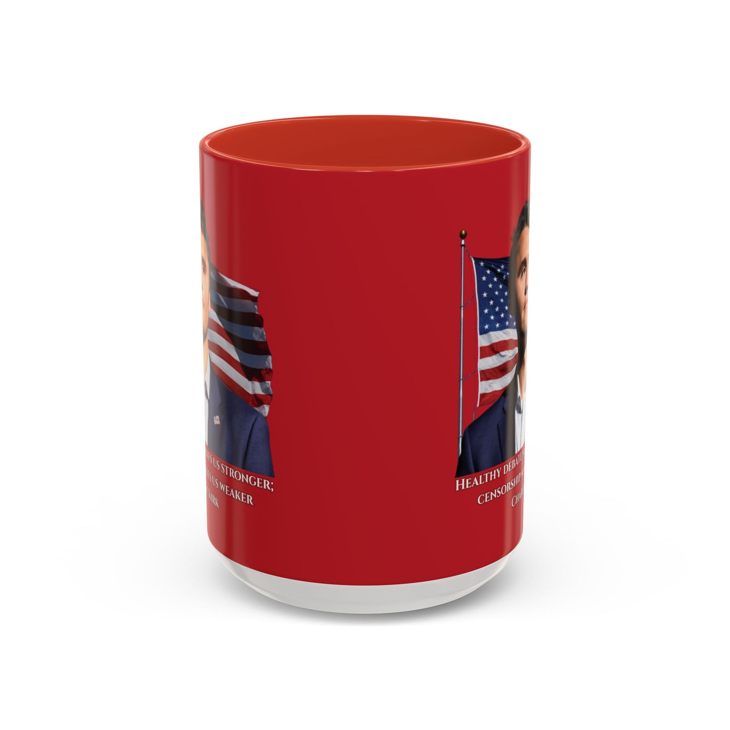 Charlie Kirk, Healthy Debate Red Accent Mug by theGreenDragonTavern.shop