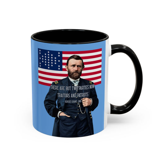 "Traitors and Patriots" Ulysses Grant Light Blue Accent Mug by theGreenDragonTavern.shop