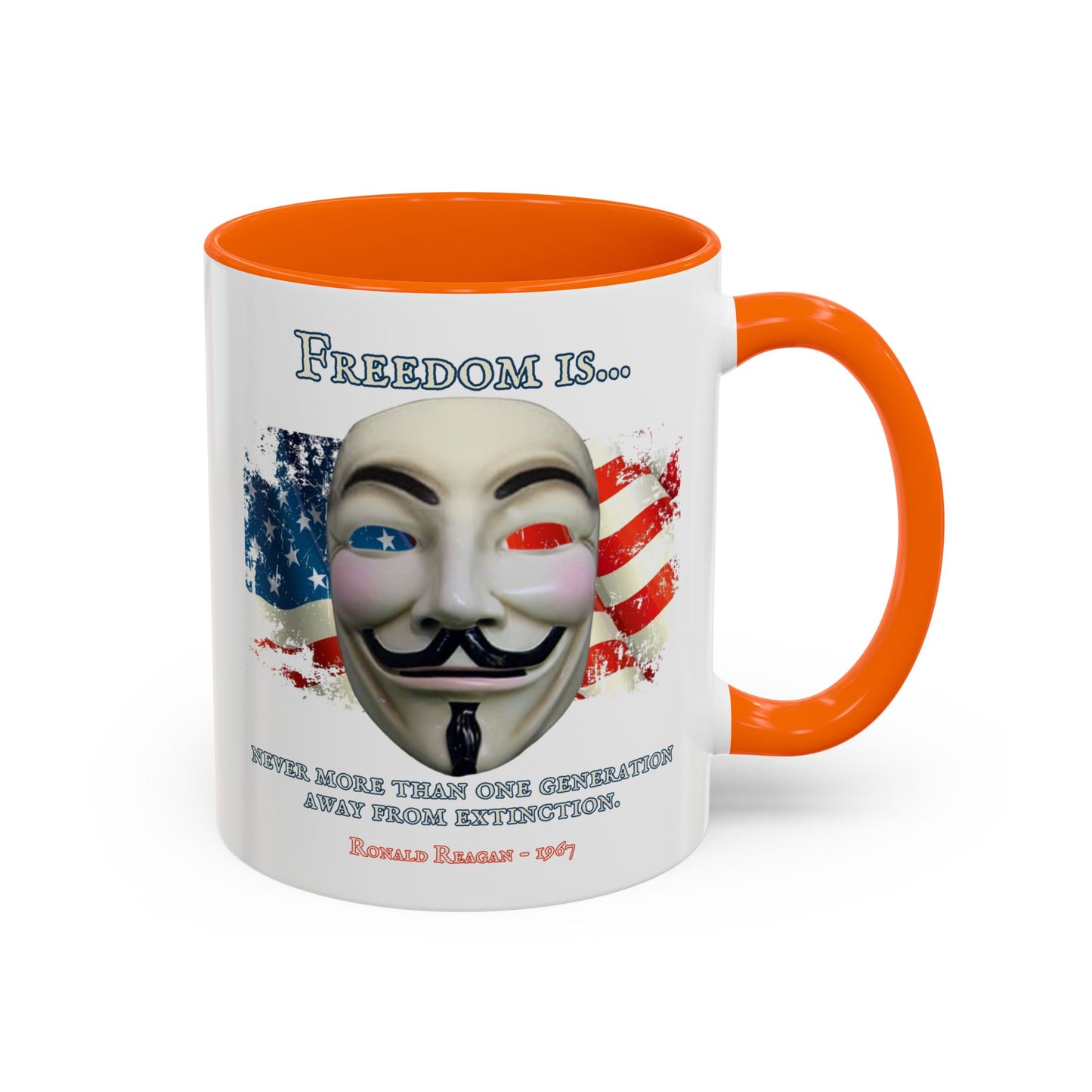 Ronald Reagan Freedom Vendetta White Accent Mug by theGreenDragonTavern.shop