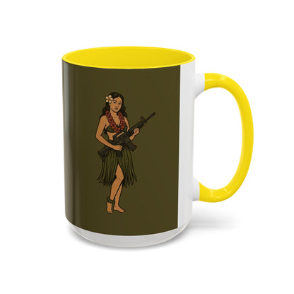 Hula Girl Packin' Heat Dark Green Accent Mug by theGreenDragonTavern.shop