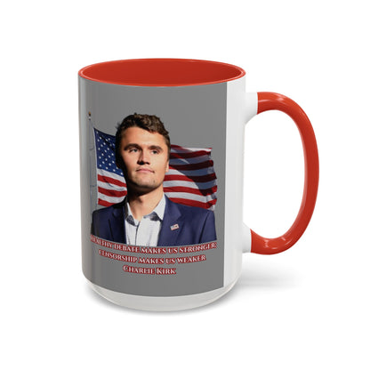Charlie Kirk, Healthy Debate Grey Accent Mug by theGreenDragonTavern.shop