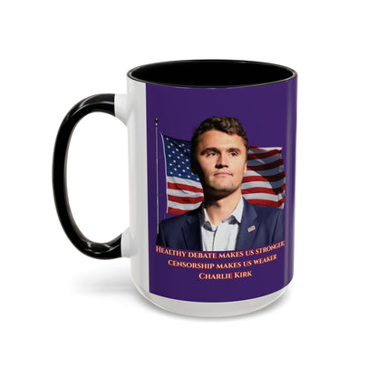 Charlie Kirk, Healthy Debate Purple Accent Mug by theGreenDragonTavern.shop