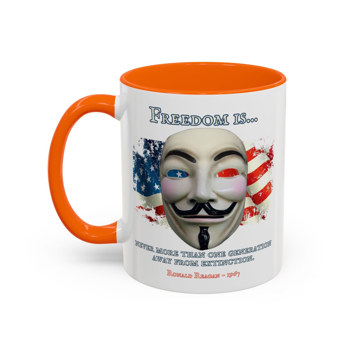Ronald Reagan Freedom Vendetta White Accent Mug by theGreenDragonTavern.shop
