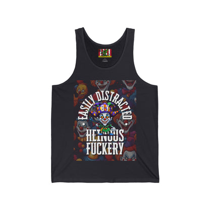 Easily Distracted by Heinous Fuckery Little Jincs Unisex Jersey Tank Top by theGreenDragonTavern.shop