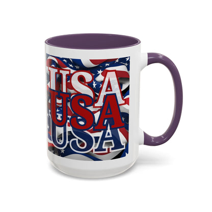 USA Red font Center Patriot White Accent Mug by theGreenDragonTavern.shop