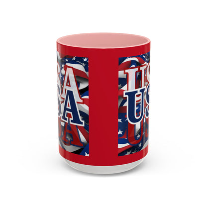 USA Blue font Center Patriot Red Accent Mug by theGreenDragonTavern.shop