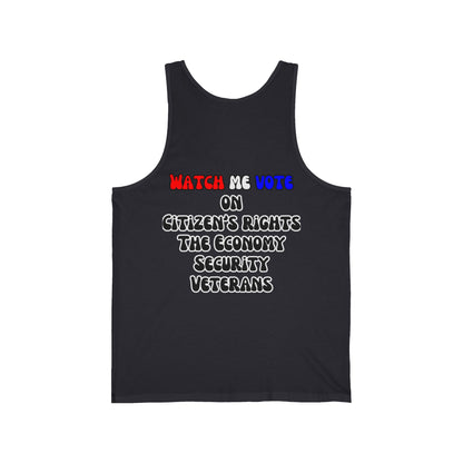 2-sided, I Am Woman Watch Me Vote Unisex Jersey Tank Top by theGreenDragonTavern.shop
