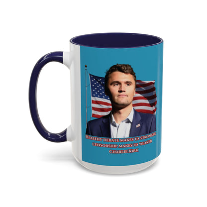 Charlie Kirk, Healthy Debate Turquoise Accent Mug by theGreenDragonTavern.shop