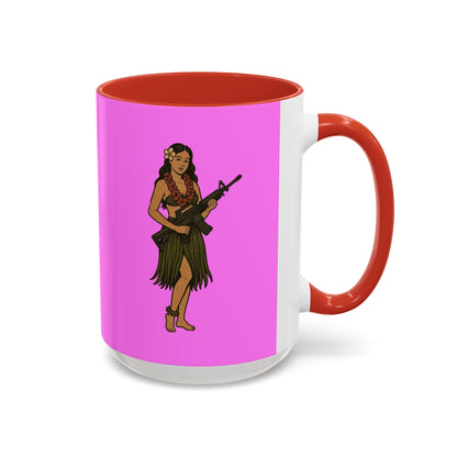 Hula Girl Packin' Heat Pink Accent Mug by theGreenDragonTavern.shop