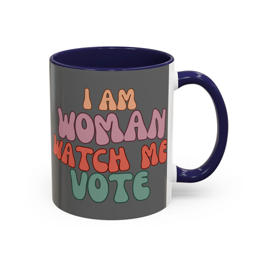I Am Woman Watch Me Vote Grey Accent Mug by theGreenDragonTavern.shop