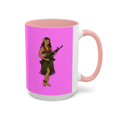 Hula Girl Packin' Heat Pink Accent Mug by theGreenDragonTavern.shop