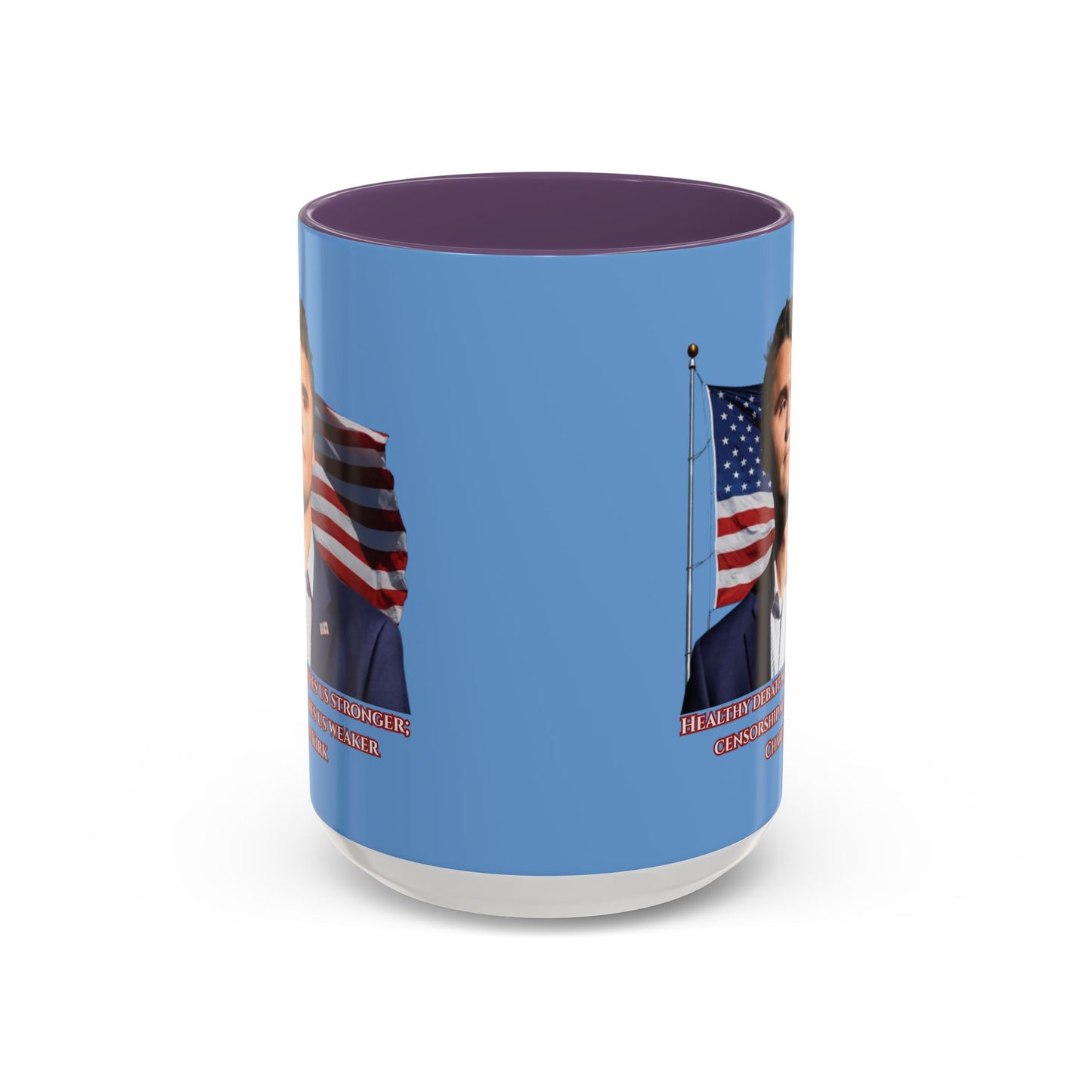 Charlie Kirk, Healthy Debate Light Blue Accent Mug by theGreenDragonTavern.shop
