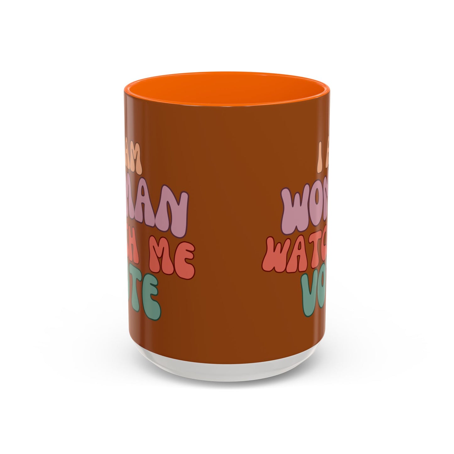 I Am Woman Watch Me Vote Brown Accent Mug by theGreenDragonTavern.shop