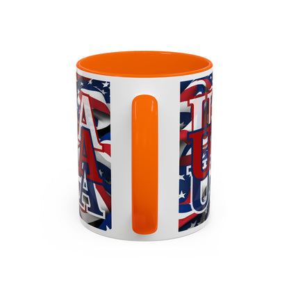 USA Red font Center Patriot White Accent Mug by theGreenDragonTavern.shop