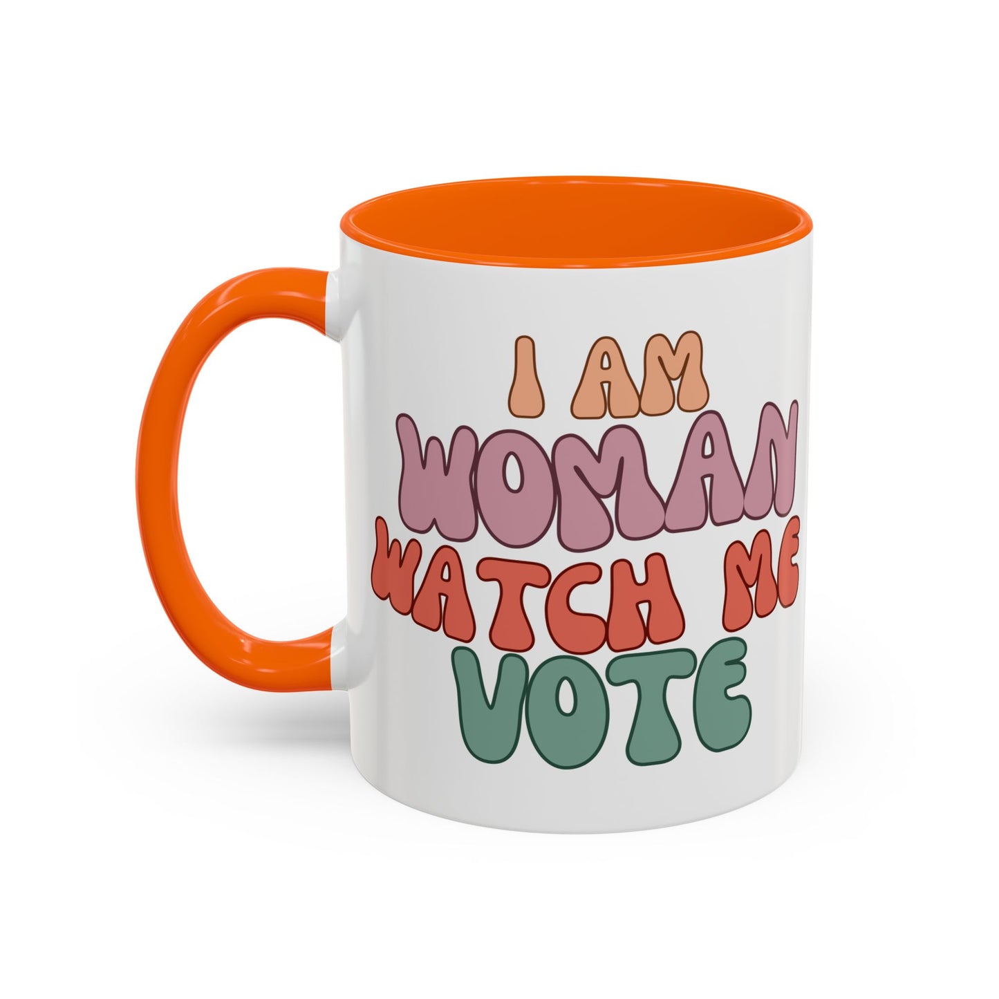 I Am Woman Watch Me Vote White Accent Mug by theGreenDragonTavern.shop