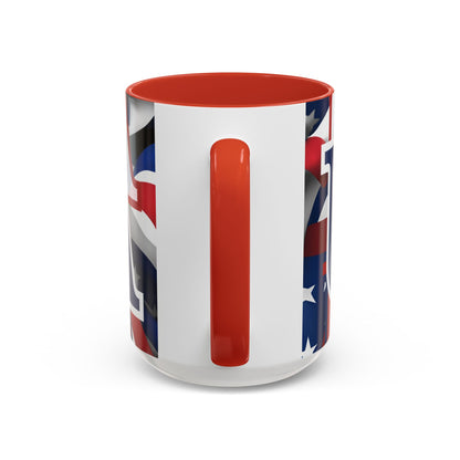 USA! USA! USA Blue font Patriot Black Accent Mug by theGreenDragonTavern.shop