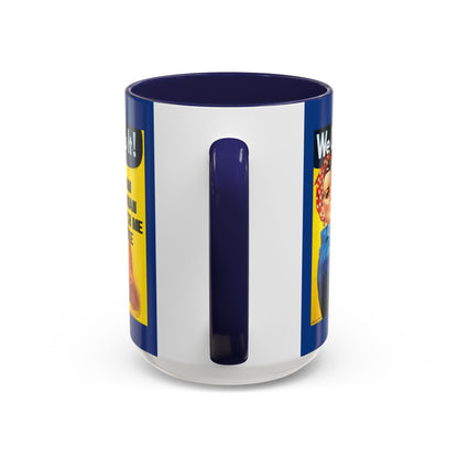 I Am Woman Watch Me Vote Rosie Dark Blue Accent Mug by theGreenDragonTavern.shop