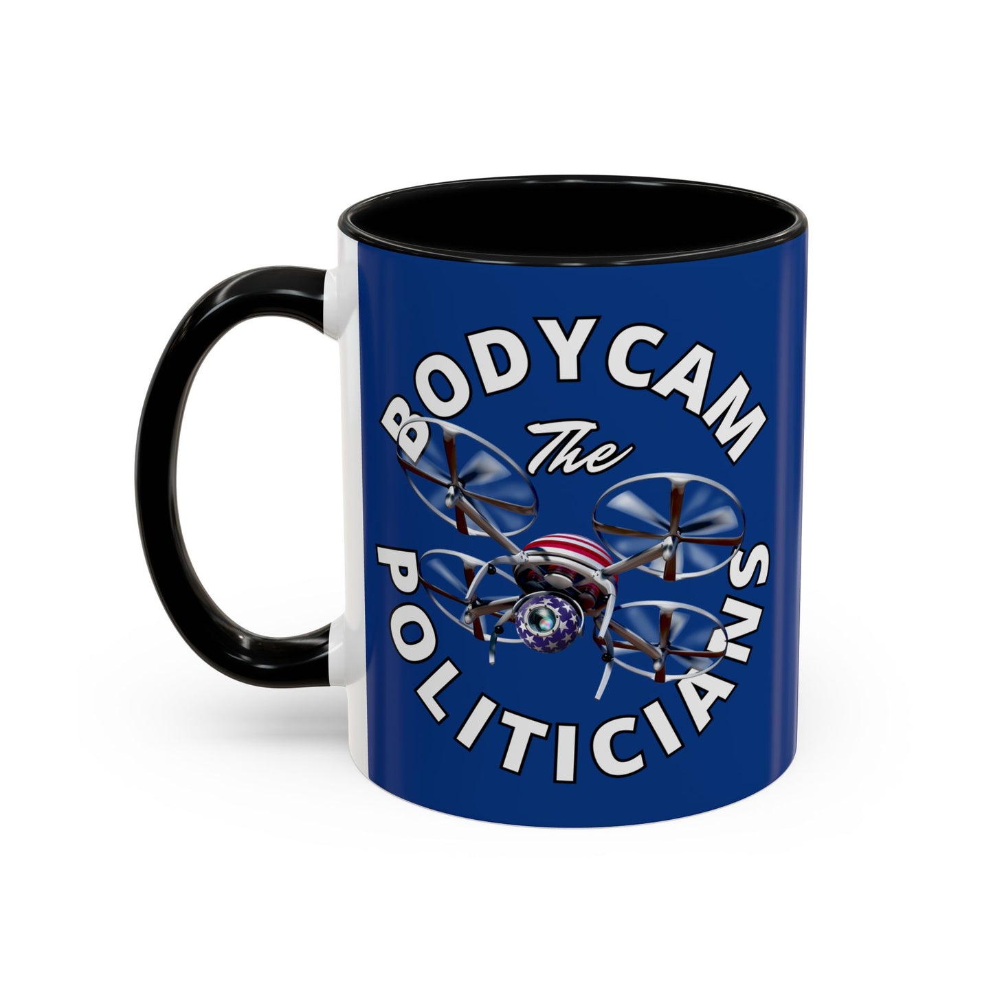 Bodycam the Politicians Drone Dark Blue Accent Mug by theGreenDragonTavern.shop