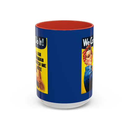I Am Woman Watch Me Vote Rosie Dark Blue Accent Mug by theGreenDragonTavern.shop