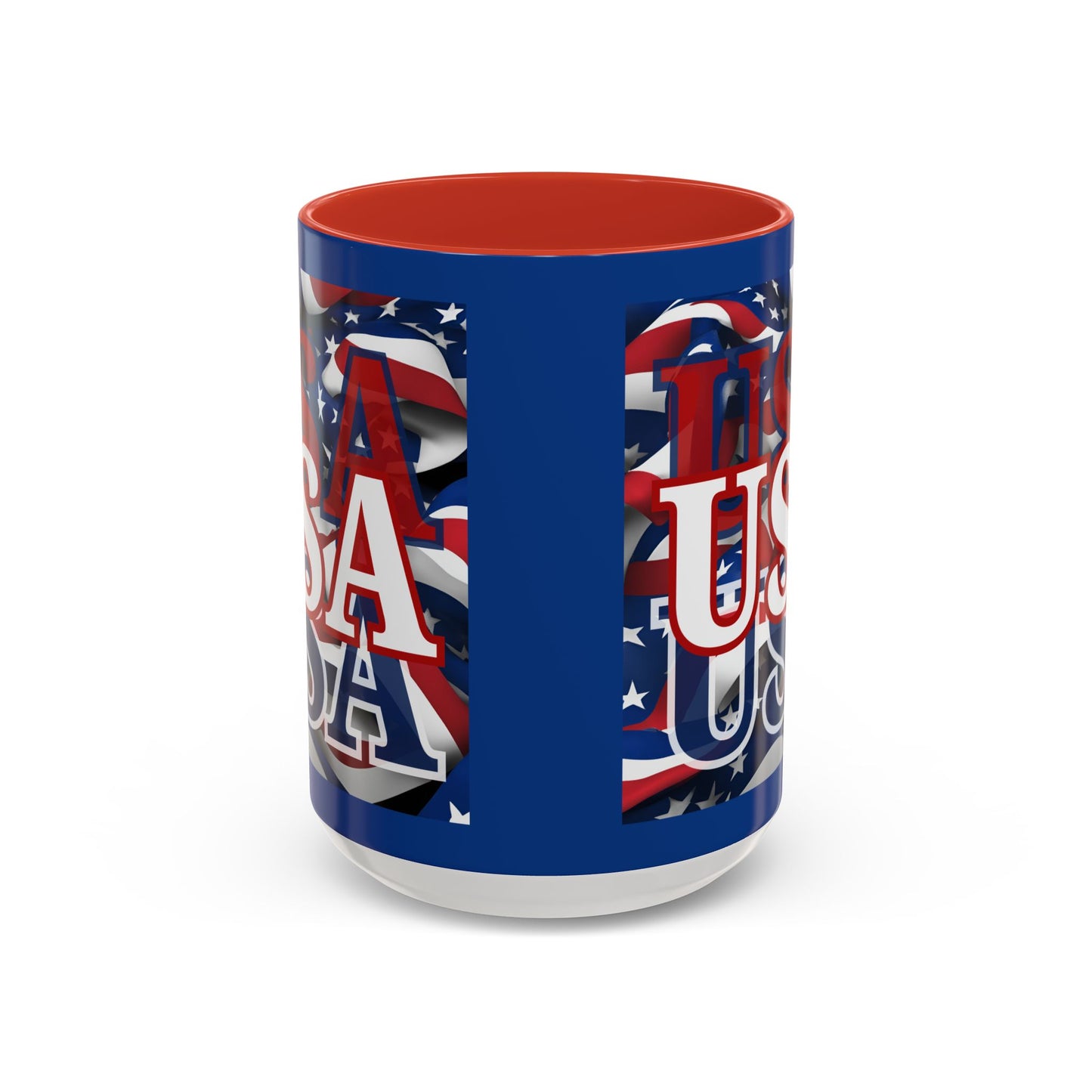 USA White font Center Patriot Blue Accent Mug by theGreenDragonTavern.shop