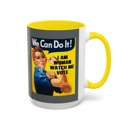 I Am Woman Watch Me Vote Rosie Grey Accent Mug by theGreenDragonTavern.shop