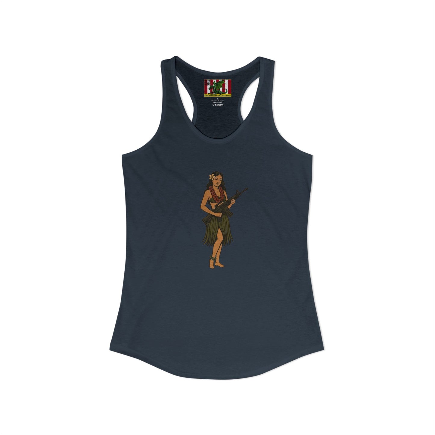 Hula Girl Packin' Heat Women's Racerback Tank Top by theGreenDragonTavern.shop