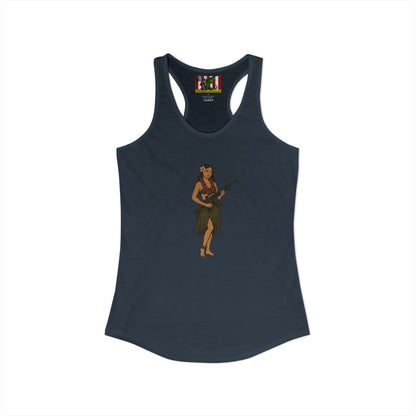 Hula Girl Packin' Heat Women's Racerback Tank Top by theGreenDragonTavern.shop