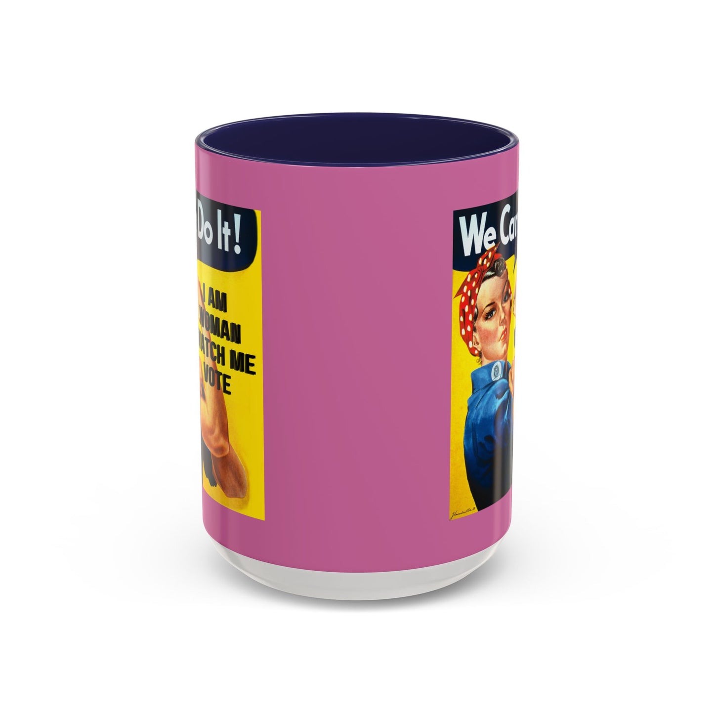 I Am Woman Watch Me Vote Rosie Pink Accent Mug by theGreenDragonTavern.shop