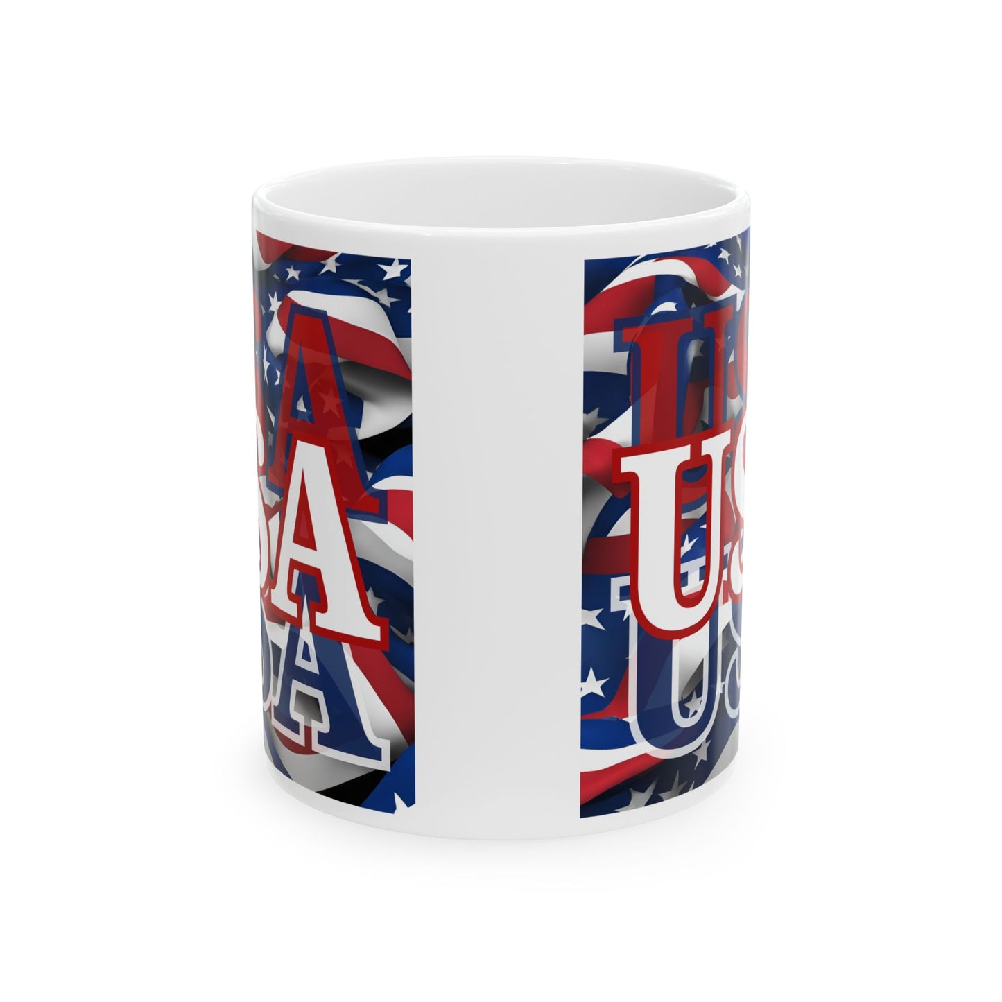 USA White font Center Patriot White Mug by theGreenDragonTavern.shop