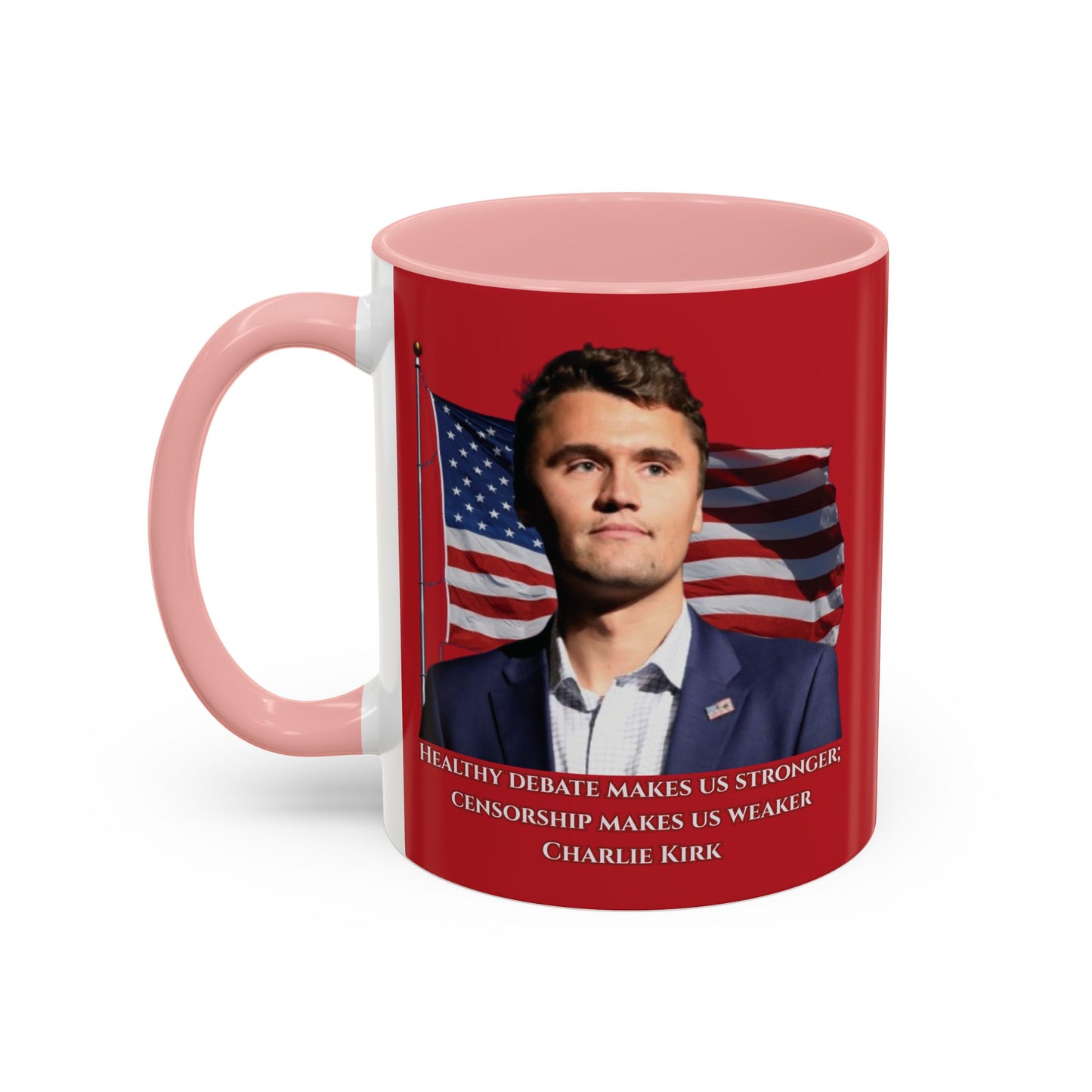 Charlie Kirk, Healthy Debate Red Accent Mug by theGreenDragonTavern.shop