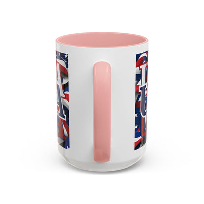 USA Blue font Center Patriot White Accent Mug by theGreenDragonTavern.shop