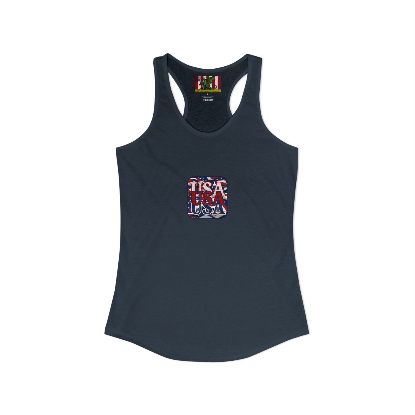 2-sided, RED White and Blue USA Patriot Women's Racerback Tank Top by theGreenDragonTavern.shop