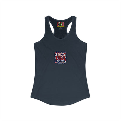 2-sided, RED White and Blue USA Patriot Women's Racerback Tank Top by theGreenDragonTavern.shop