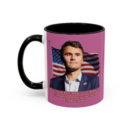 Charlie Kirk, Healthy Debate Pink Accent Mug by theGreenDragonTavern.shop