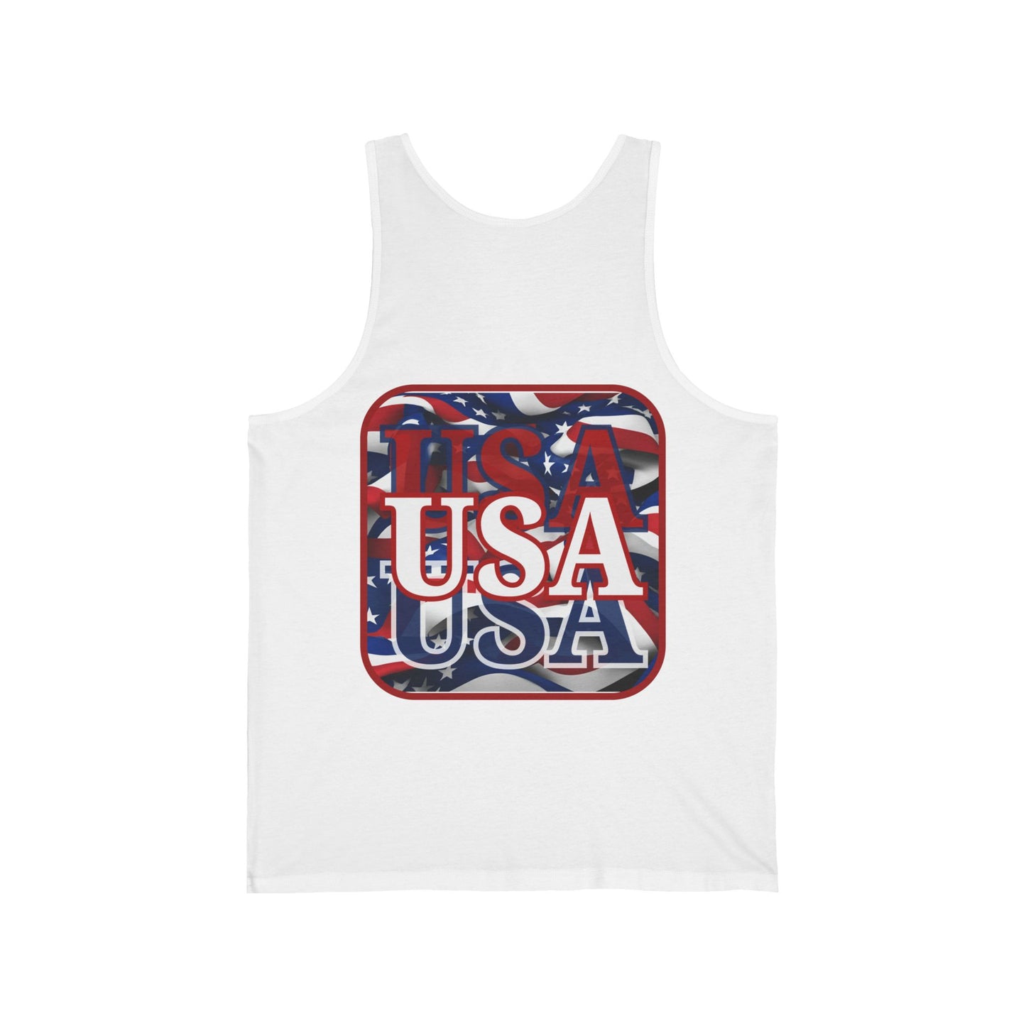 2-sided, Red WHITE and Blue USA Patriot Unisex Jersey Tank Top by theGreenDragonTavern.shop