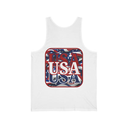 2-sided, Red WHITE and Blue USA Patriot Unisex Jersey Tank Top by theGreenDragonTavern.shop