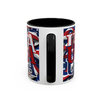 USA Red font Center Patriot White Accent Mug by theGreenDragonTavern.shop