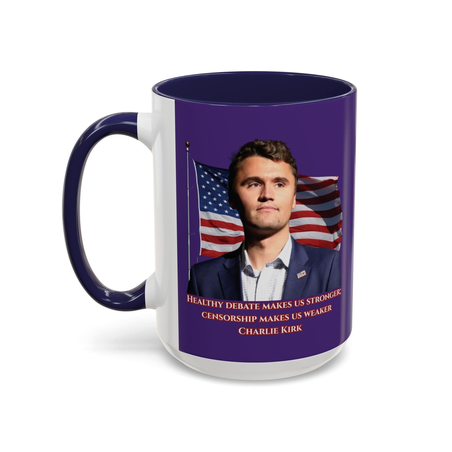 Charlie Kirk, Healthy Debate Purple Accent Mug by theGreenDragonTavern.shop