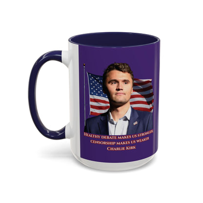 Charlie Kirk, Healthy Debate Purple Accent Mug by theGreenDragonTavern.shop