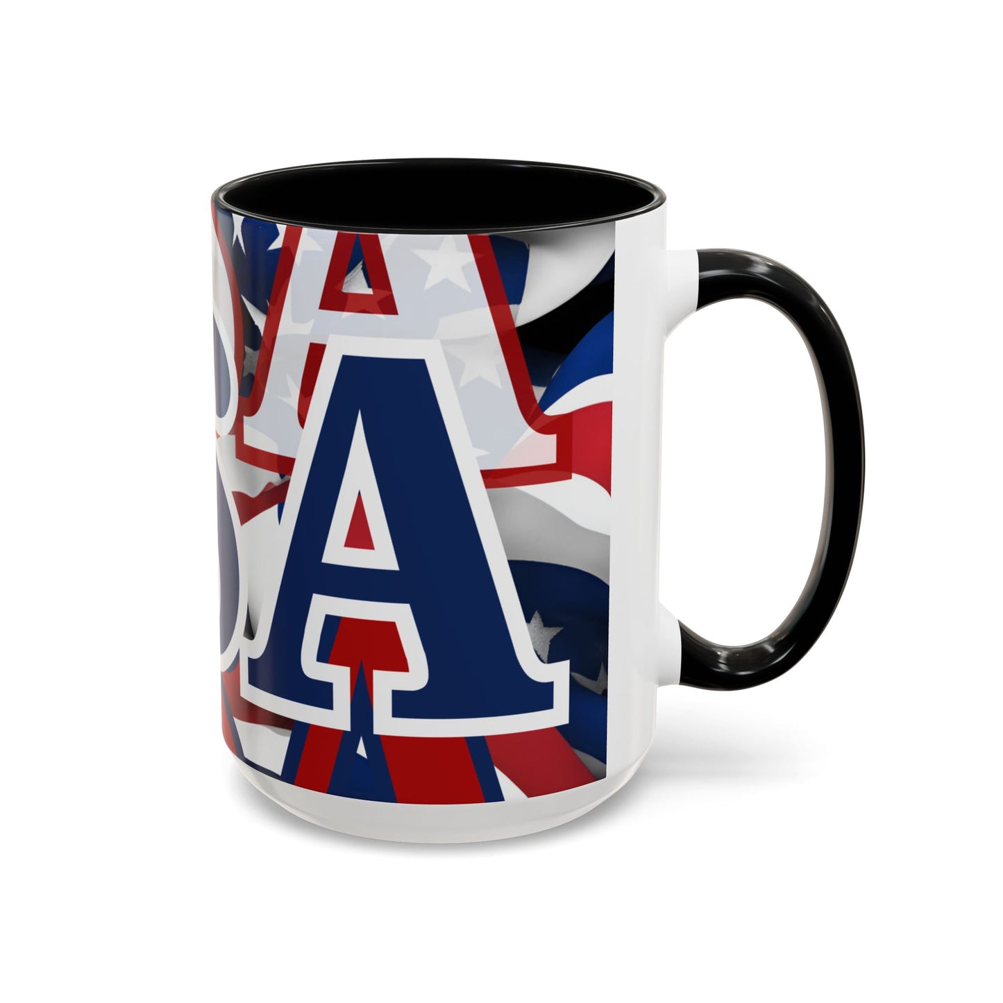 USA! USA! USA Blue font Patriot Blue Accent Mug by theGreenDragonTavern.shop