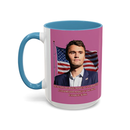 Charlie Kirk, Healthy Debate Pink Accent Mug by theGreenDragonTavern.shop