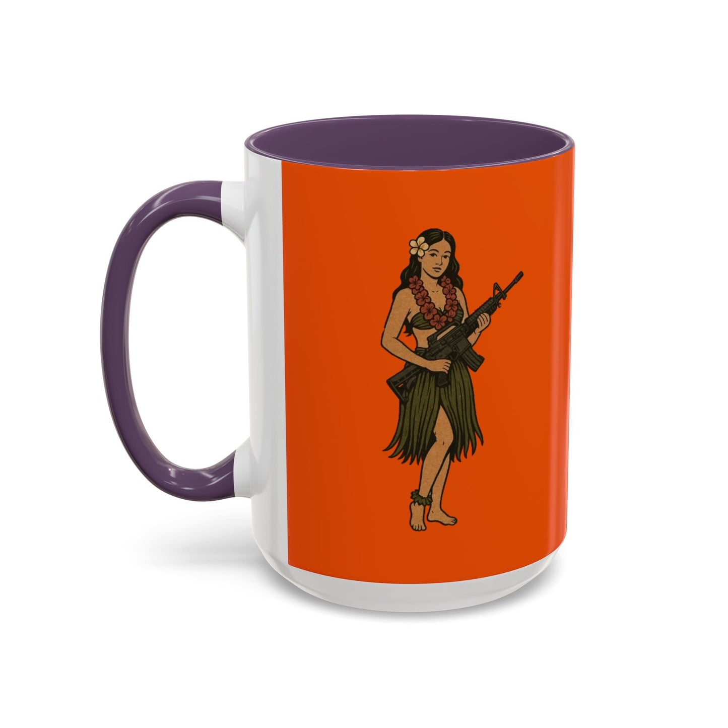 Hula Girl Packin' Heat Orange Accent Mug by theGreenDragonTavern.shop